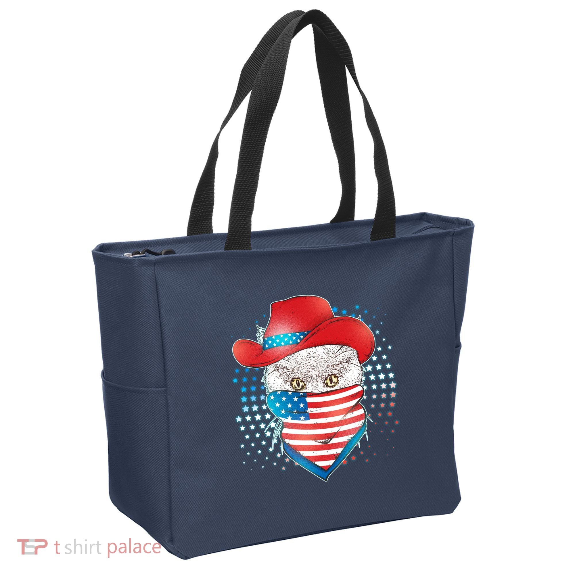 Red White and Blue Cowboy Cat Tote Bag