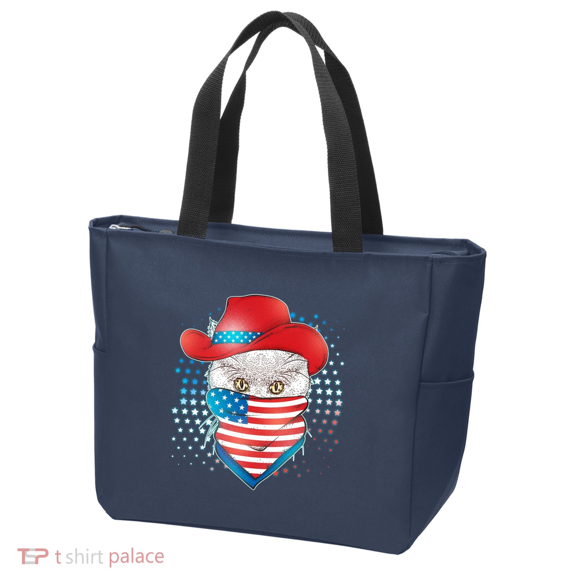 Red White and Blue Cowboy Cat Tote Bag