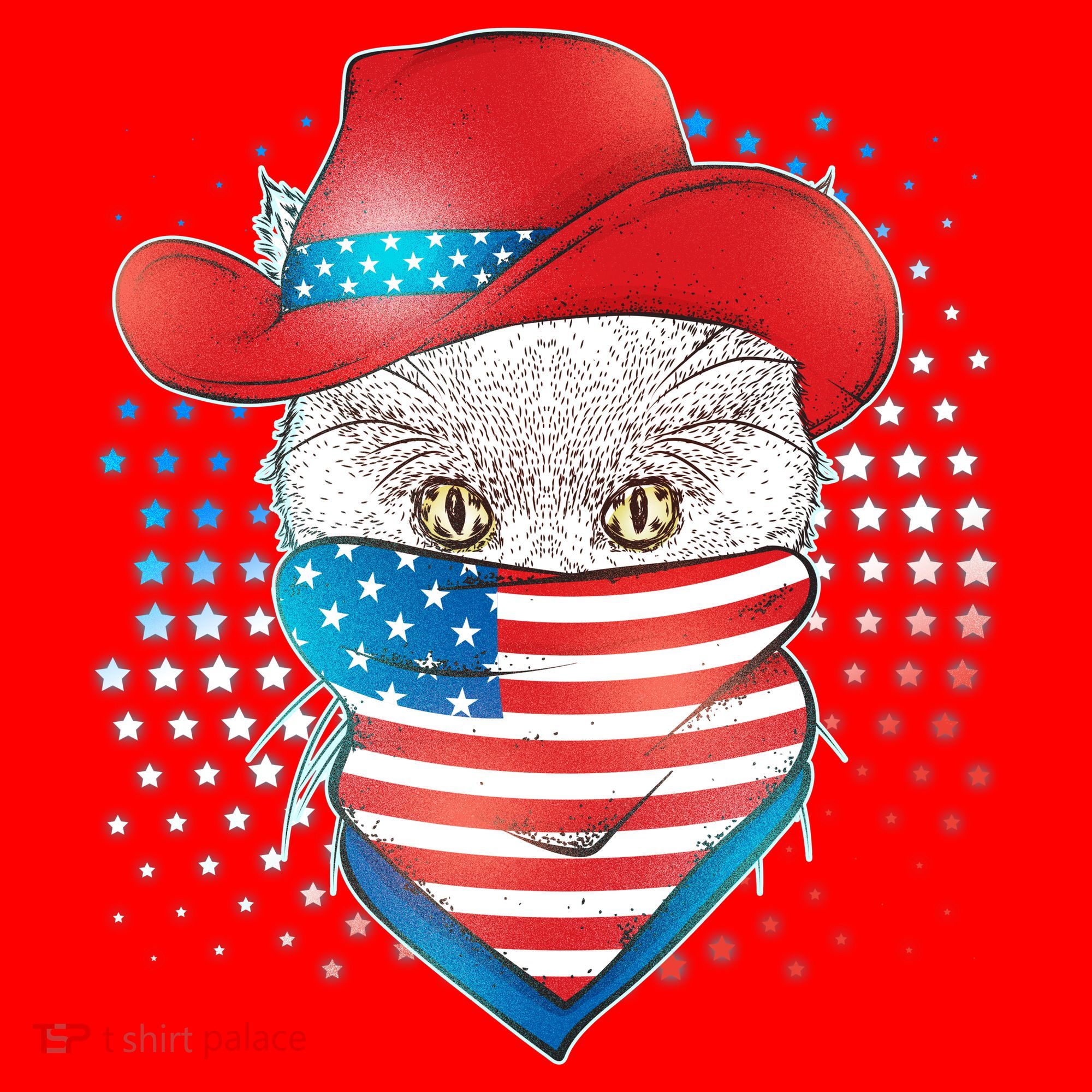Red White and Blue Cowboy Cat Santa Hat