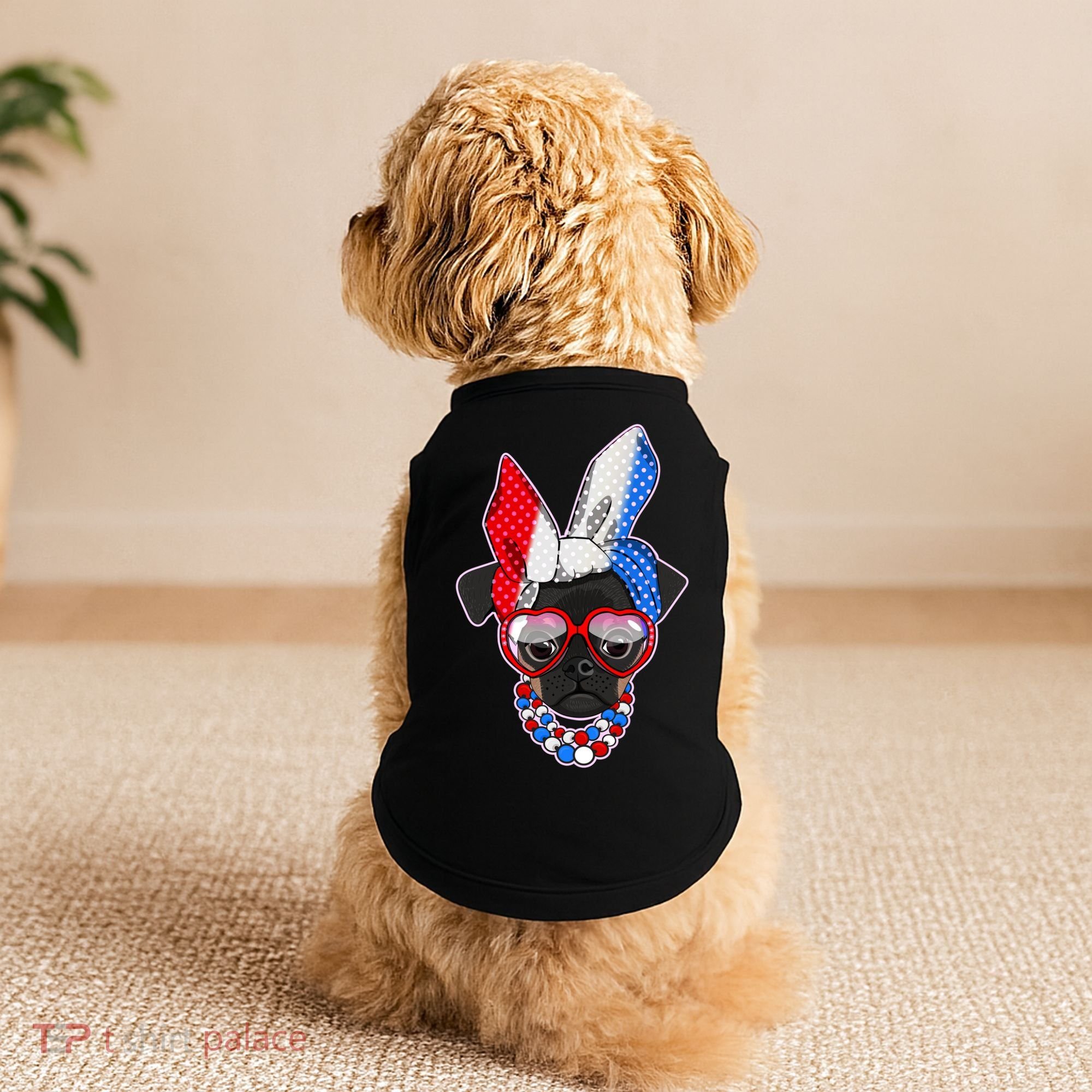 Red White And Blue Hipster Pug Doggie Tank