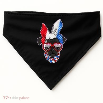 Red White And Blue Hipster Pug USA-Made Doggie Bandana