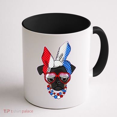 Red White And Blue Hipster Pug Coffee Mug back