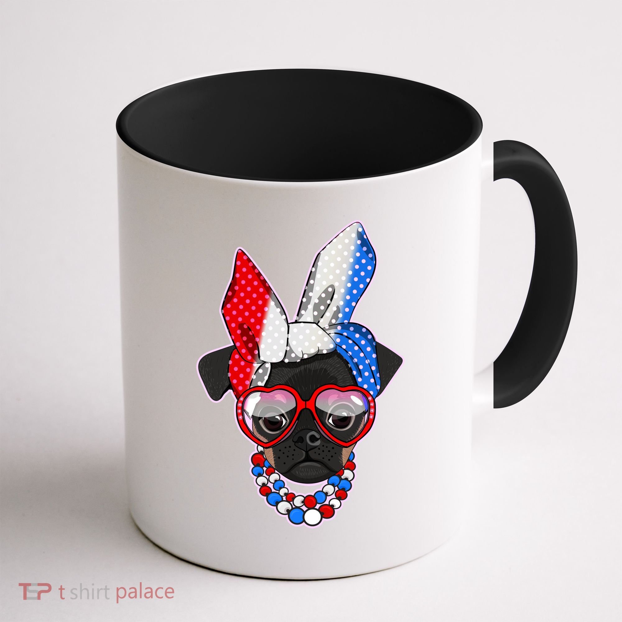 Red White And Blue Hipster Pug Coffee Mug