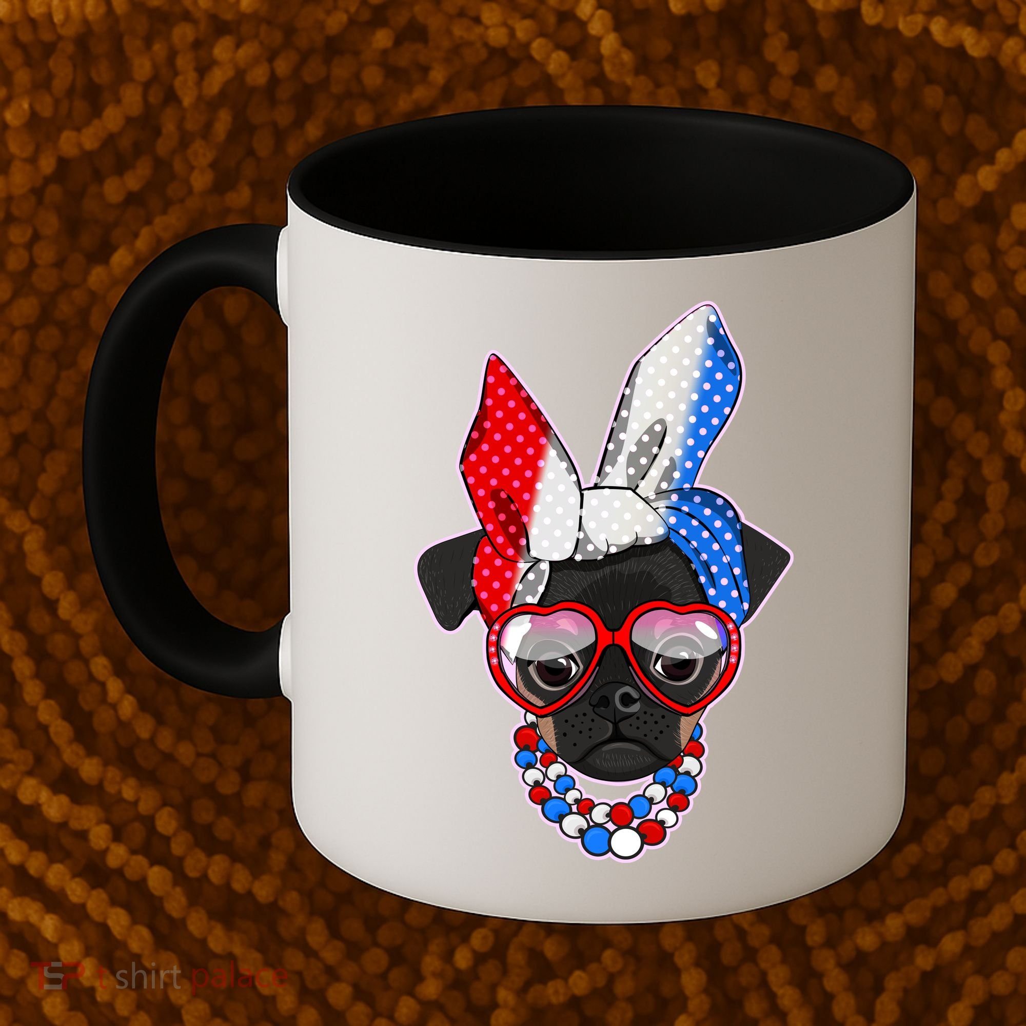 Red White And Blue Hipster Pug Coffee Mug