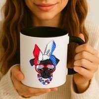 Red White And Blue Hipster Pug Coffee Mug thumb 3