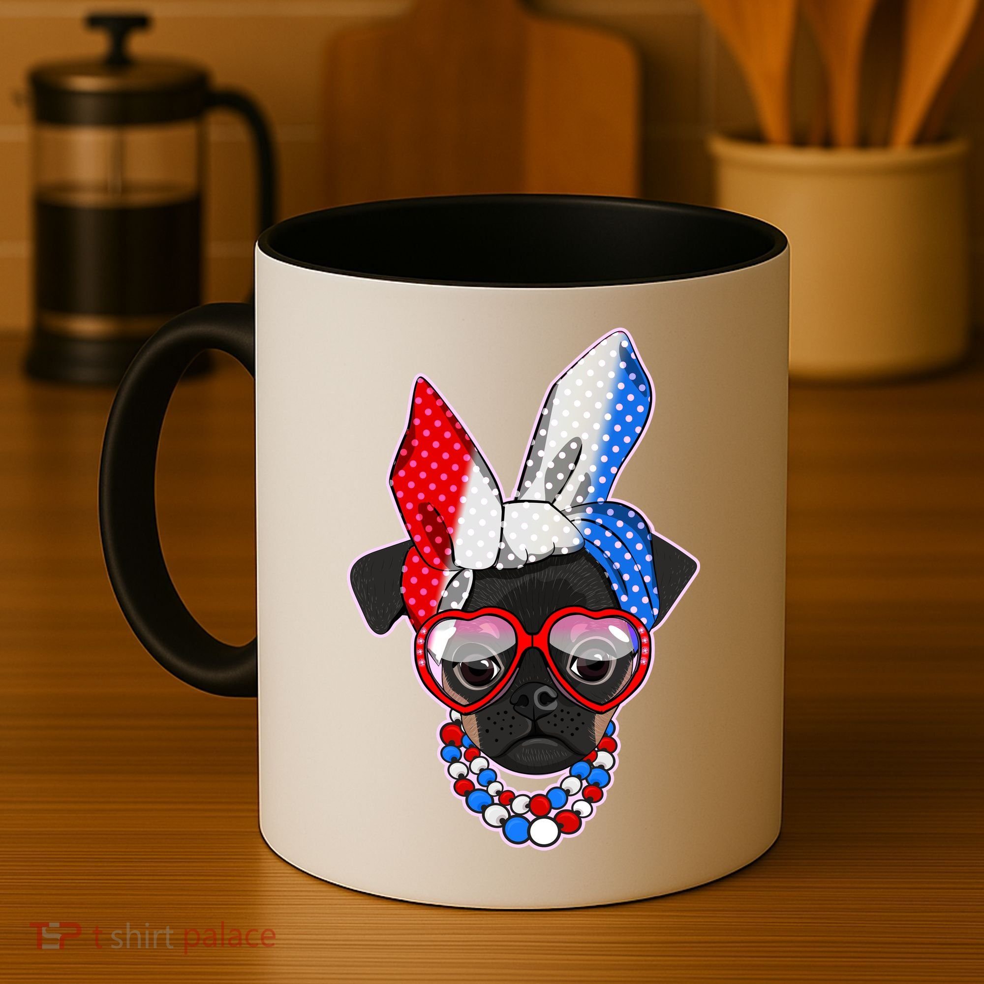 Red White And Blue Hipster Pug Coffee Mug