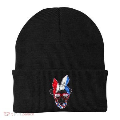 Red White And Blue Hipster Pug Beanie