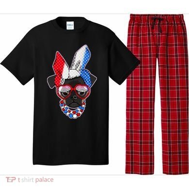 Red White And Blue Hipster Pug Pajama Set