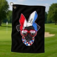 Red White And Blue Hipster Pug Golf Towel thumb 1