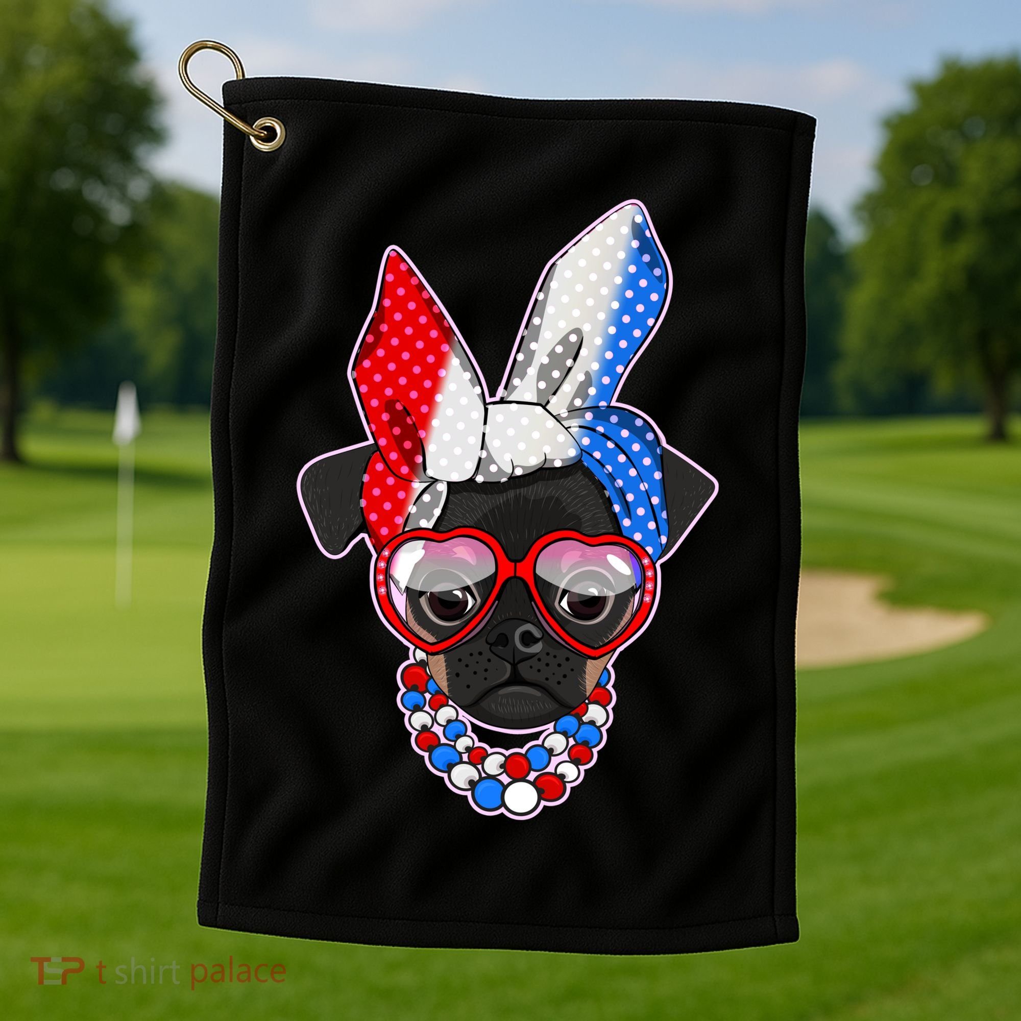 Red White And Blue Hipster Pug Golf Towel