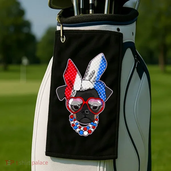 Red White And Blue Hipster Pug Golf Towel