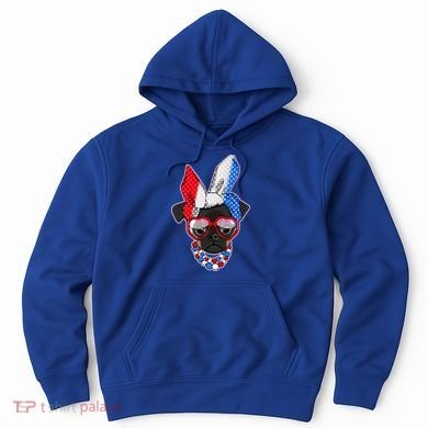 Red White And Blue Hipster Pug Hoodie