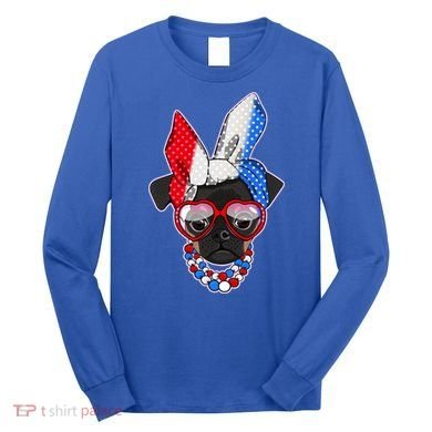 Red White And Blue Hipster Pug Long Sleeve Shirt