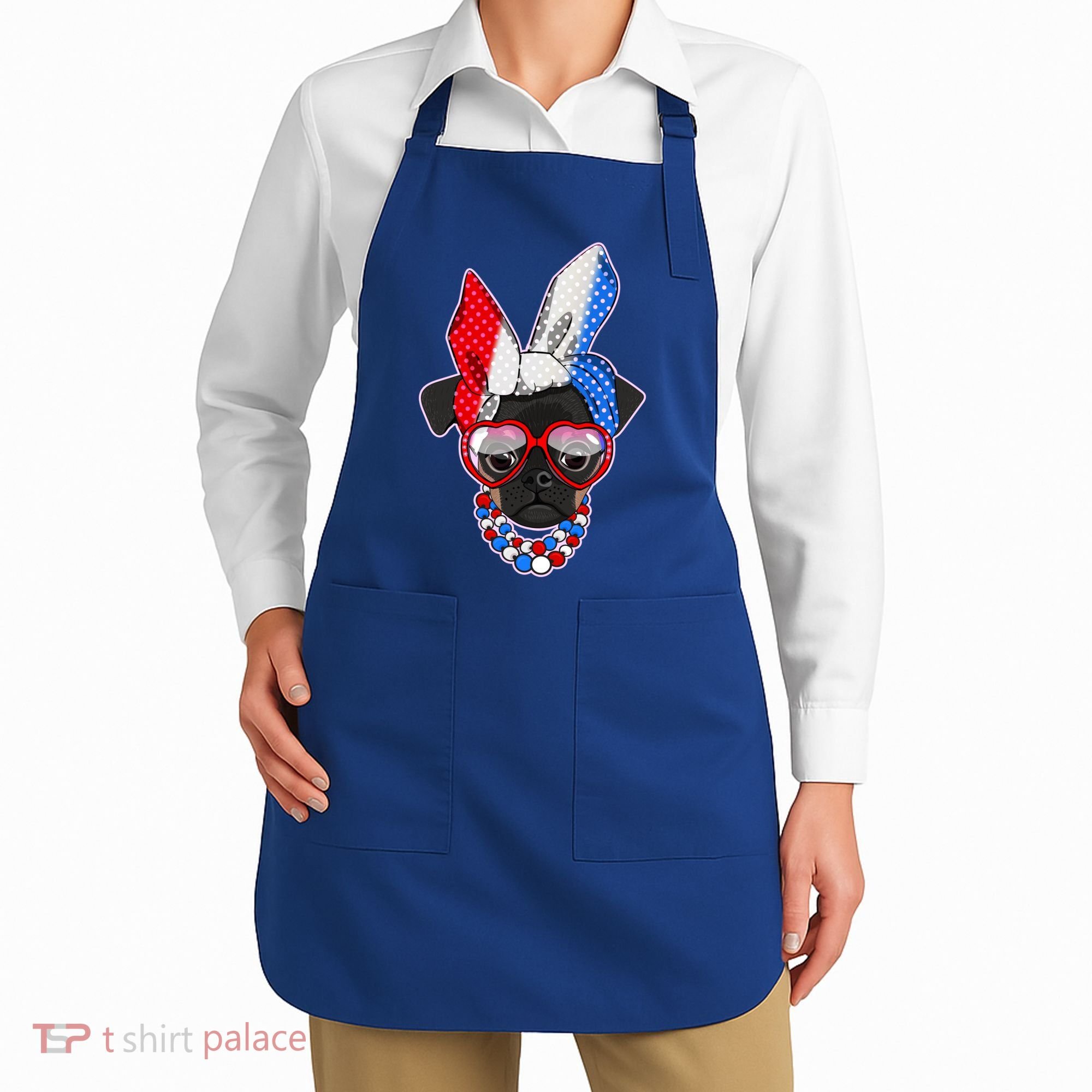 Red White And Blue Hipster Pug Apron