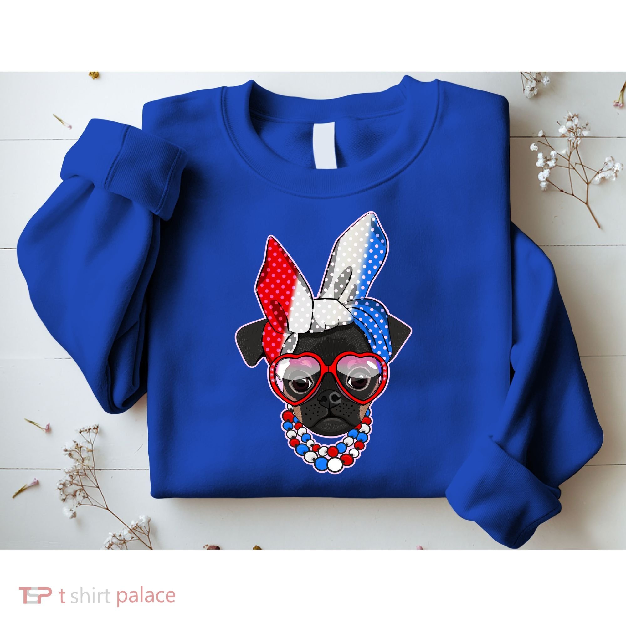 Red White And Blue Hipster Pug Sweatshirt