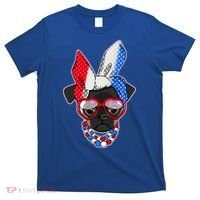 Red White And Blue Hipster Pug T-Shirt thumb 0