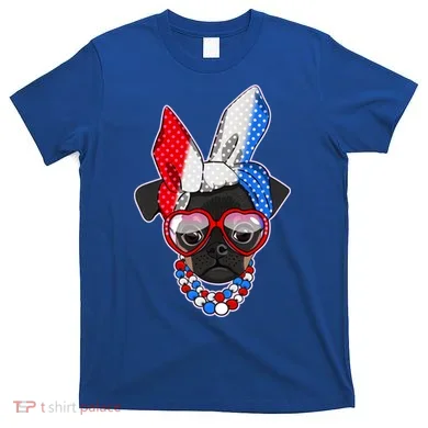 Red White And Blue Hipster Pug T-Shirt