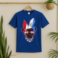 Red White And Blue Hipster Pug T-Shirt thumb 2