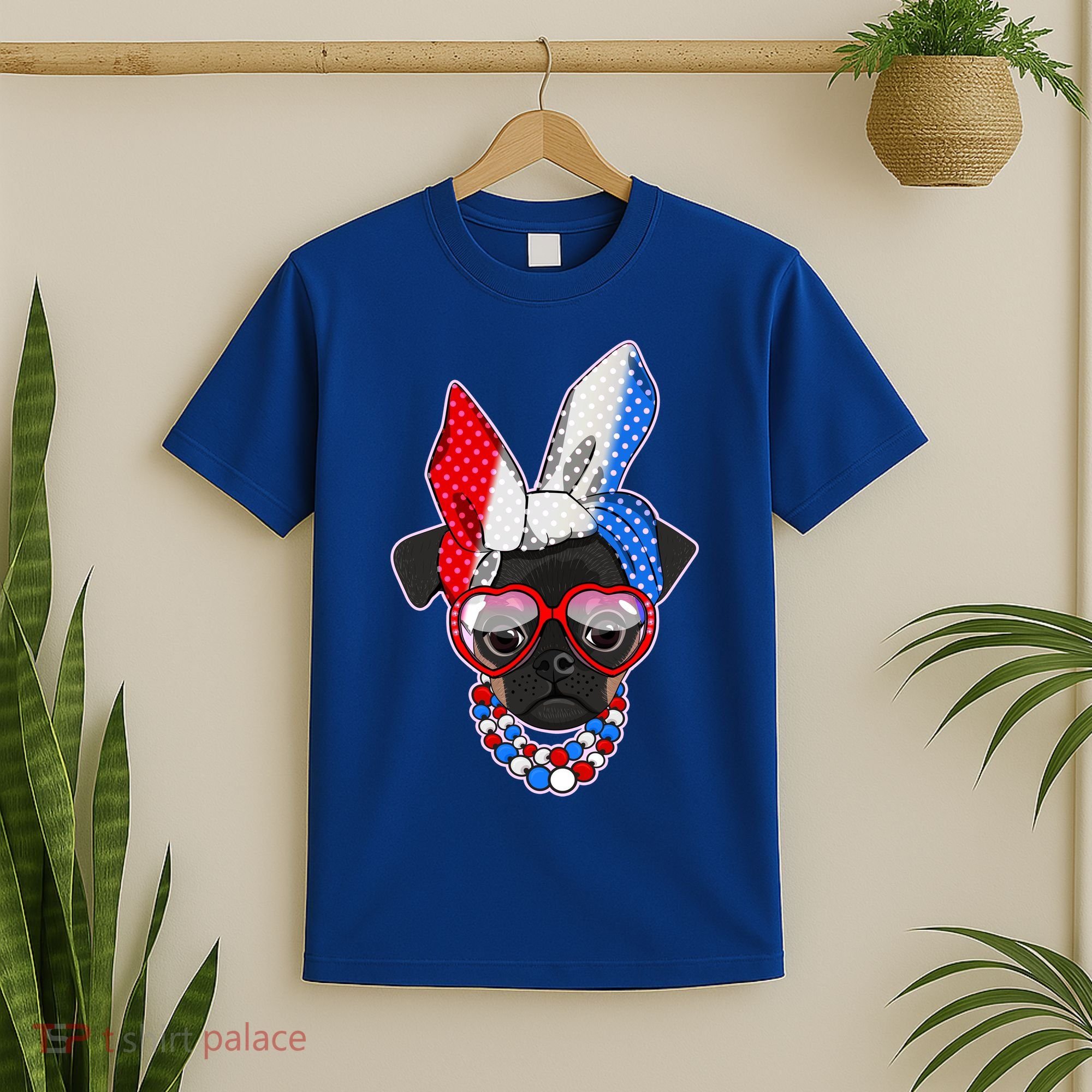 Red White And Blue Hipster Pug T-Shirt