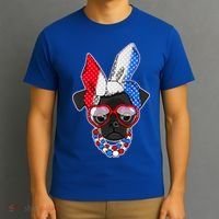Red White And Blue Hipster Pug T-Shirt thumb 3