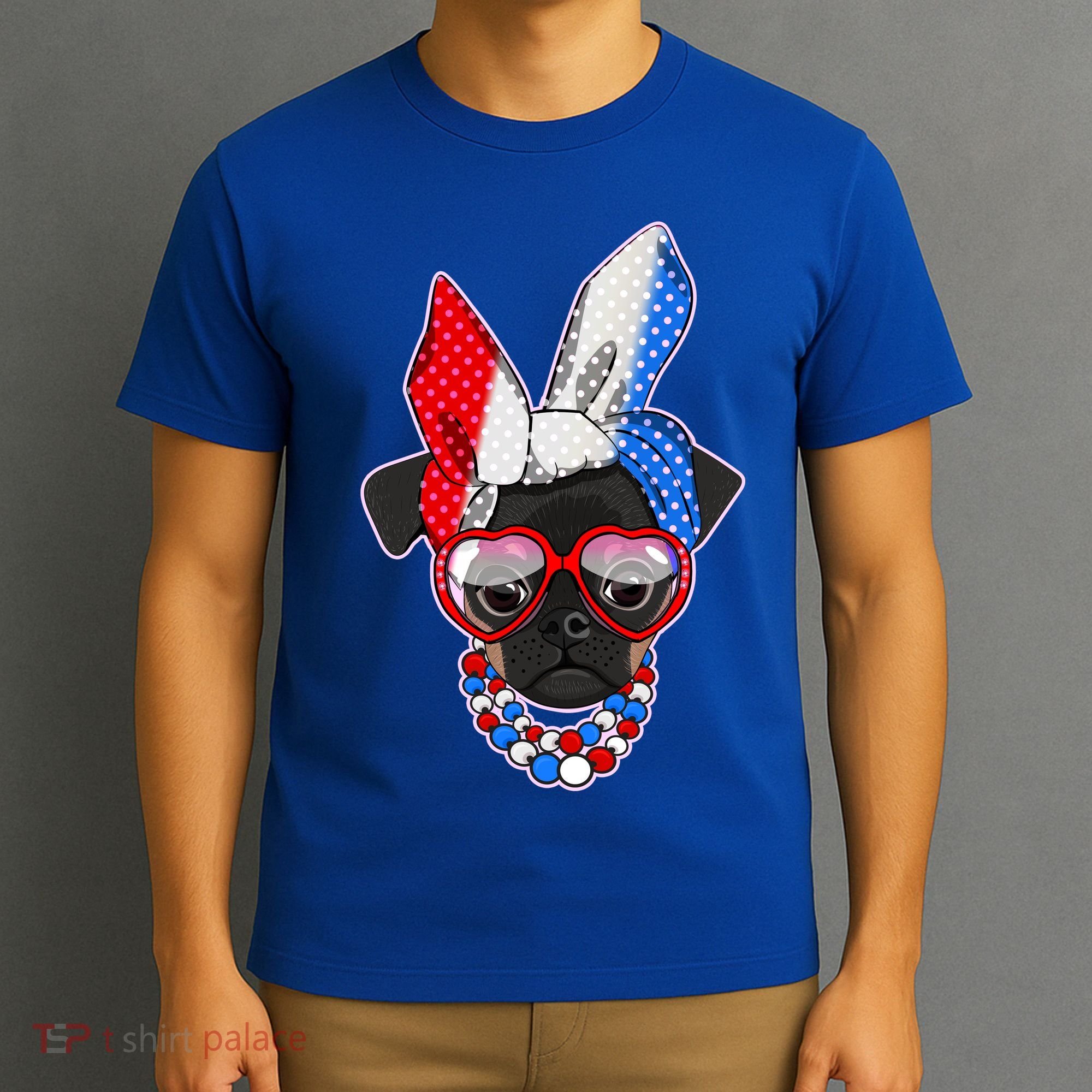 Red White And Blue Hipster Pug T-Shirt