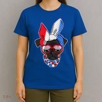 Red White And Blue Hipster Pug T-Shirt thumb 4