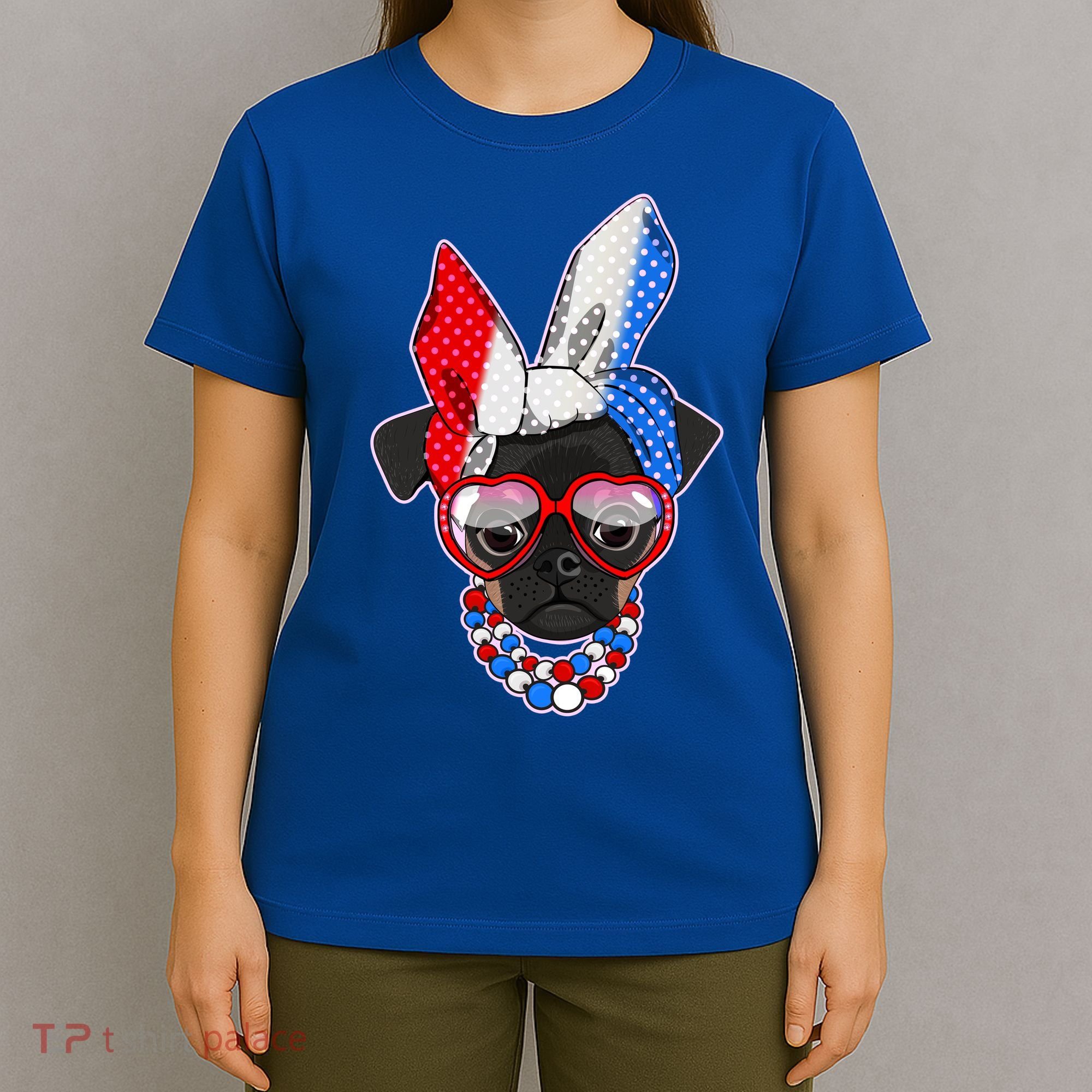 Red White And Blue Hipster Pug T-Shirt