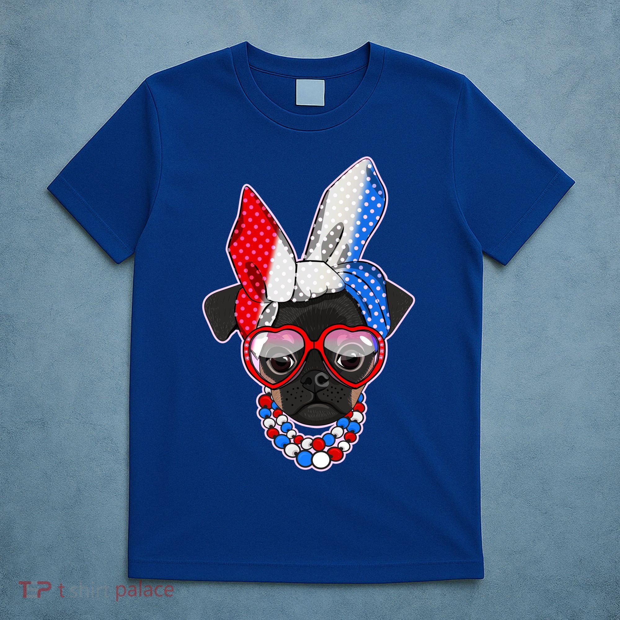 Red White And Blue Hipster Pug T-Shirt