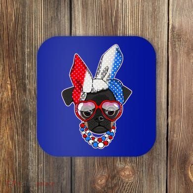 Red White And Blue Hipster Pug Coaster