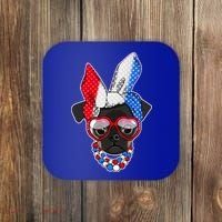 Red White And Blue Hipster Pug Coaster thumb 0