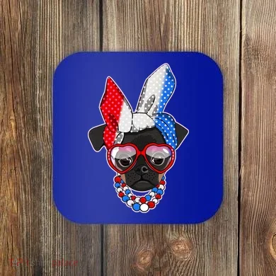 Red White And Blue Hipster Pug Coaster