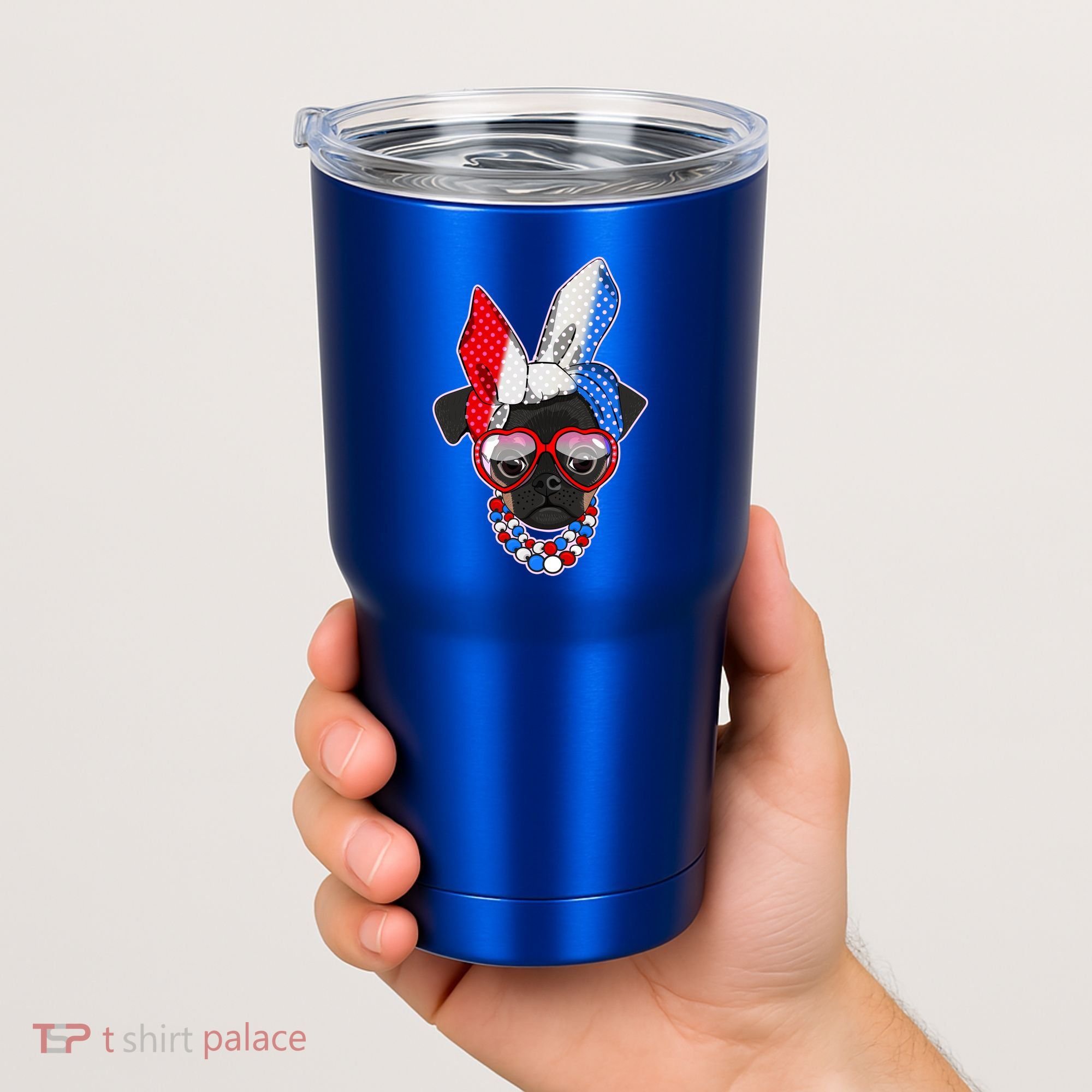 Red White And Blue Hipster Pug Tumbler