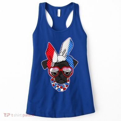 Red White And Blue Hipster Pug Women's Tank Top