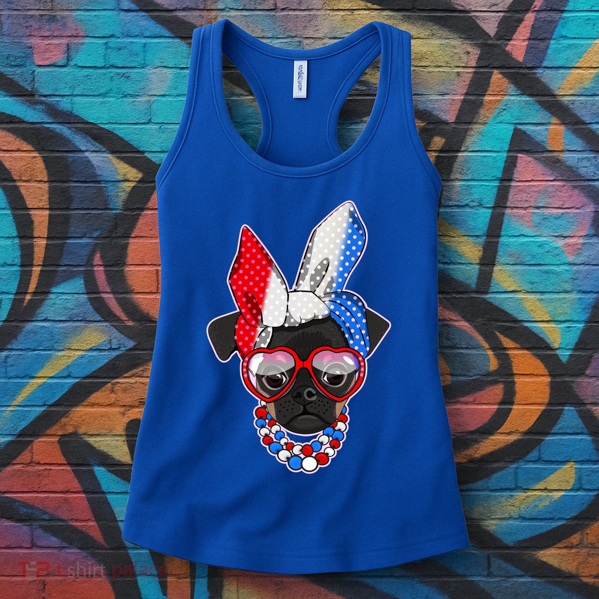 Red White And Blue Hipster Pug Women's Tank Top