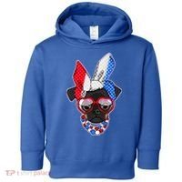 Red White And Blue Hipster Pug Toddler Hoodie thumb 0