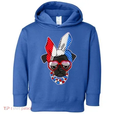 Red White And Blue Hipster Pug Toddler Hoodie