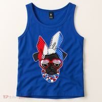 Red White And Blue Hipster Pug Tank Top thumb 2