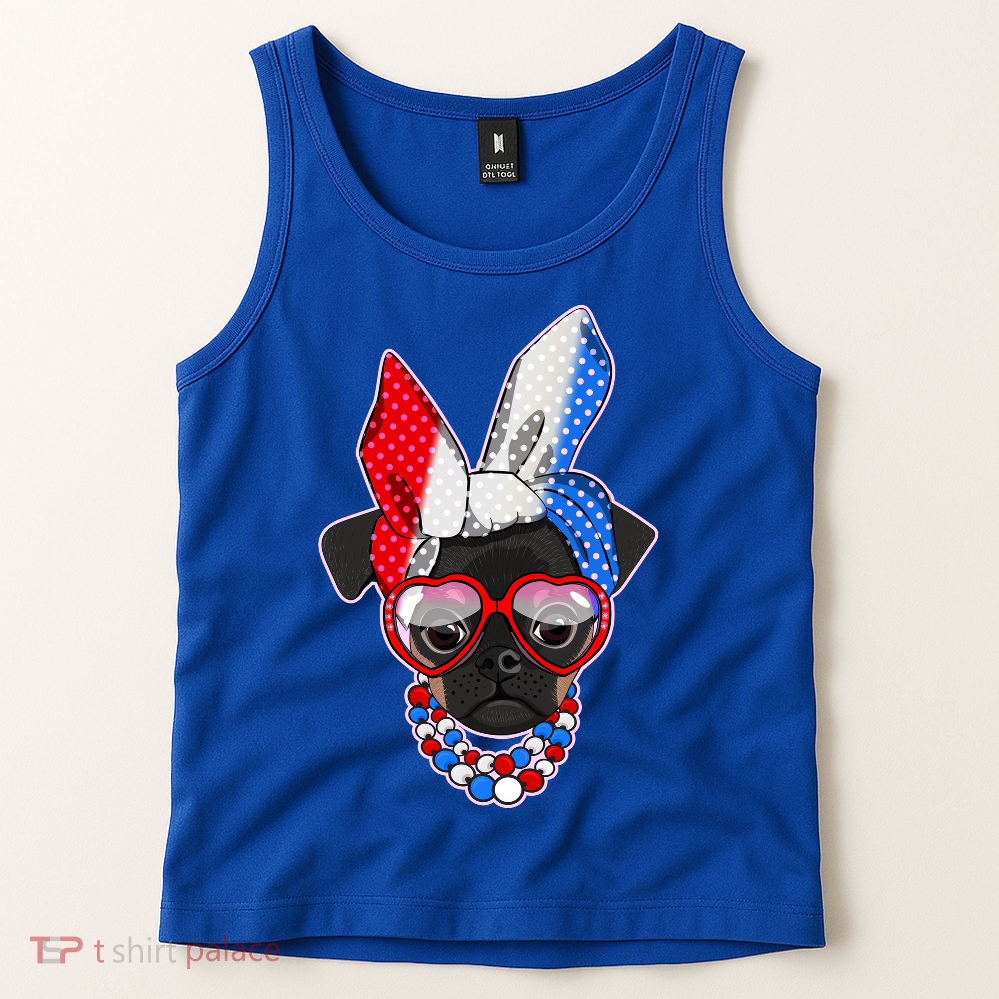 Red White And Blue Hipster Pug Tank Top