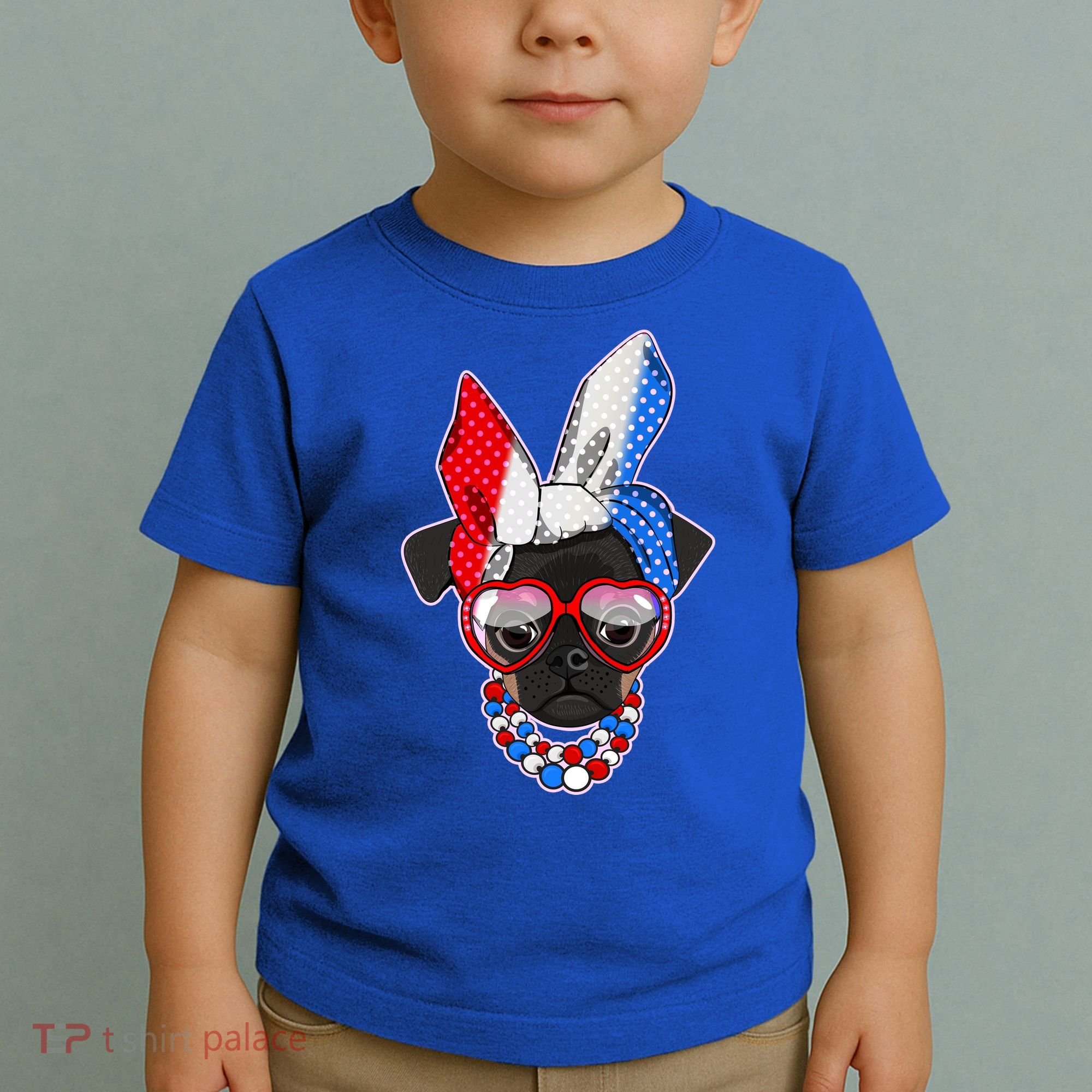 Red White And Blue Hipster Pug Toddler T-Shirt