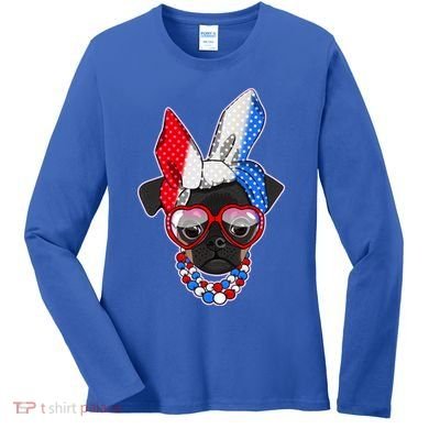 Red White And Blue Hipster Pug Women's Long Sleeve Shirt
