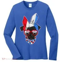 Red White And Blue Hipster Pug Women's Long Sleeve Shirt thumb 0