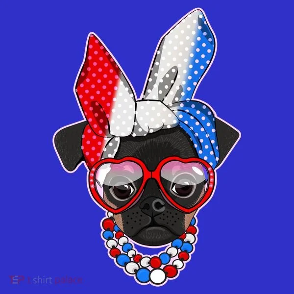 Red White And Blue Hipster Pug Women's Long Sleeve Shirt