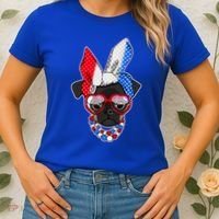 Red White And Blue Hipster Pug Women's T-Shirt thumb 2