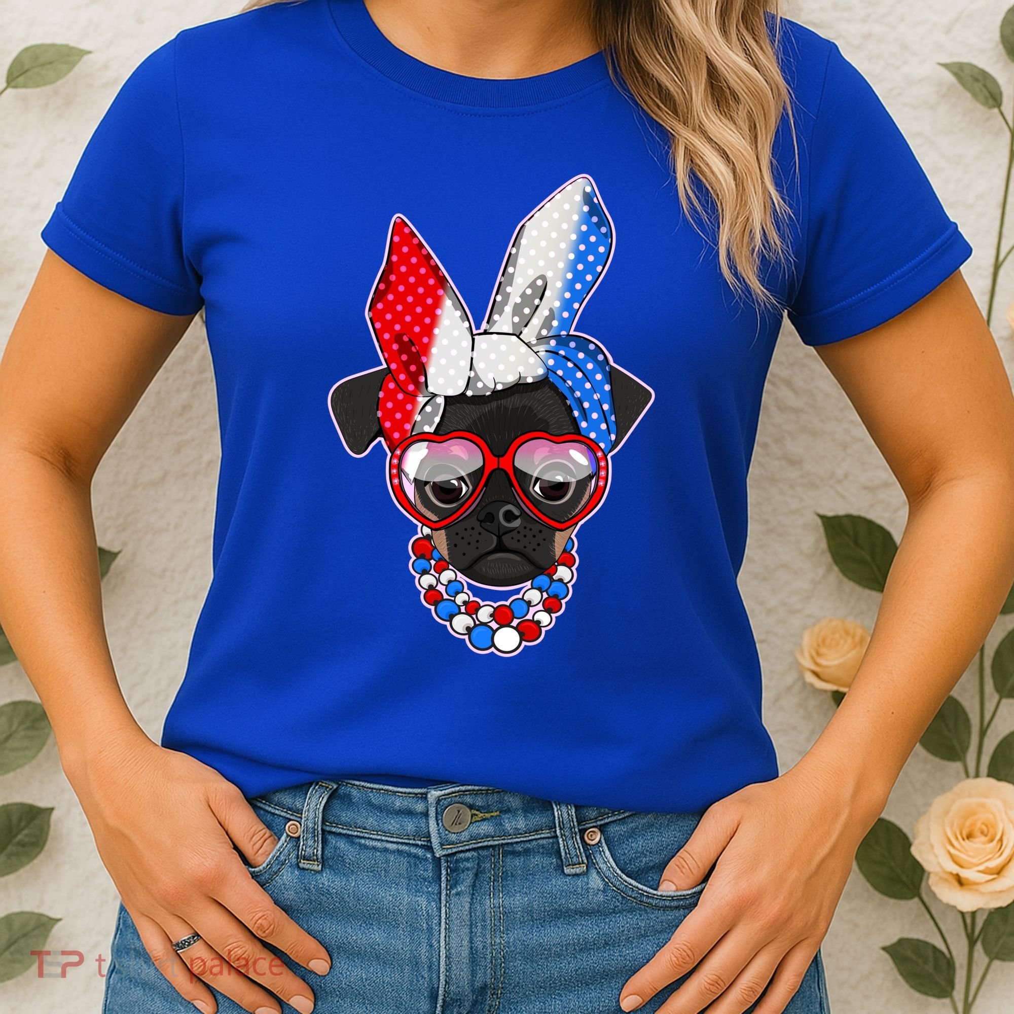 Red White And Blue Hipster Pug Women's T-Shirt
