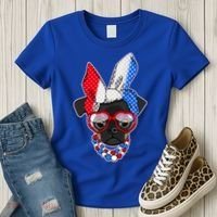 Red White And Blue Hipster Pug Women's T-Shirt thumb 3