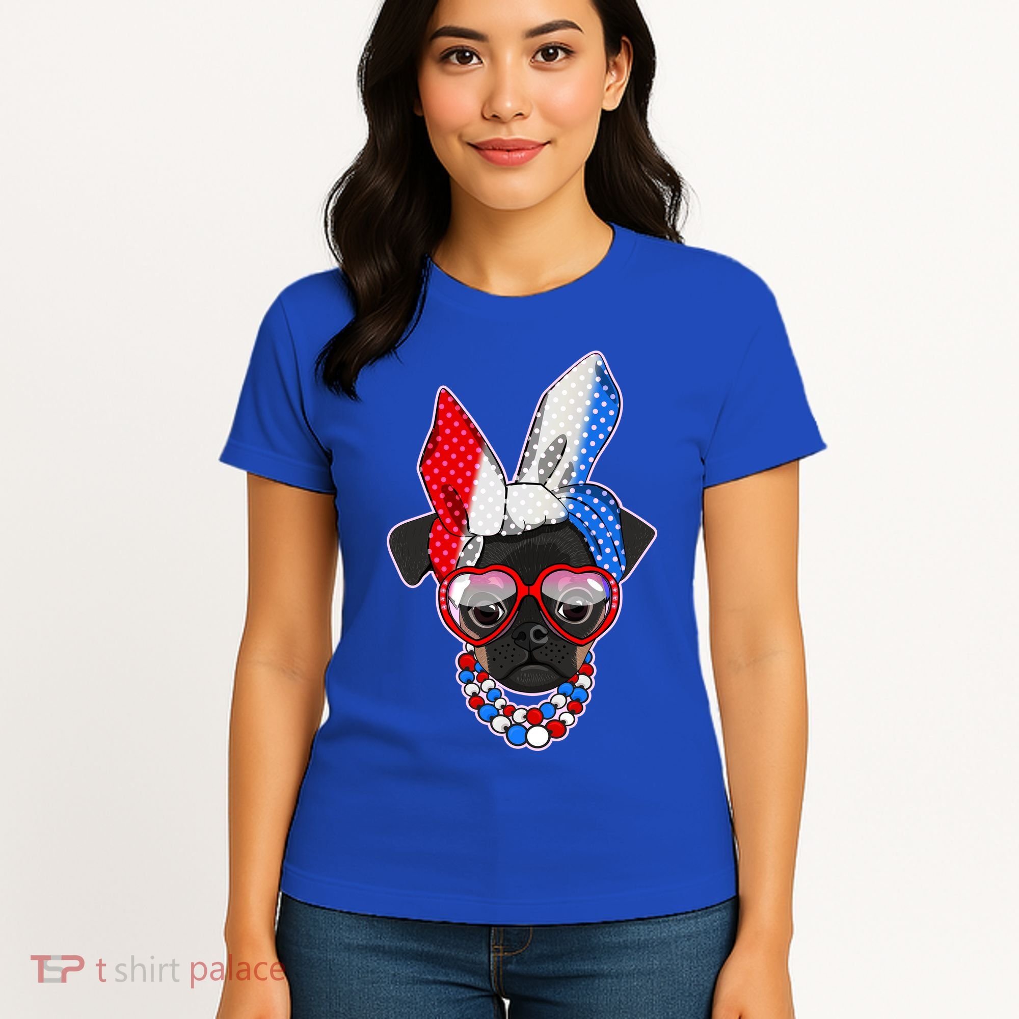 Red White And Blue Hipster Pug Women's T-Shirt