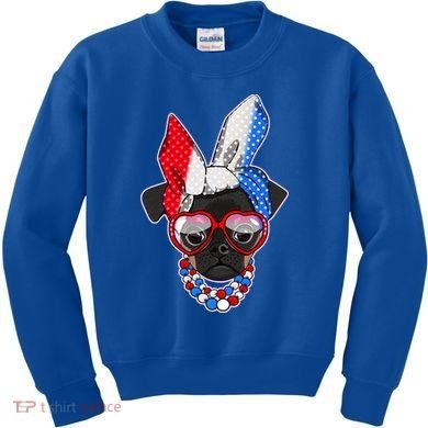 Red White And Blue Hipster Pug Kids Sweatshirt