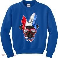 Red White And Blue Hipster Pug Kids Sweatshirt thumb 0