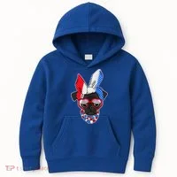 Red White And Blue Hipster Pug Kids Hoodie thumb 0