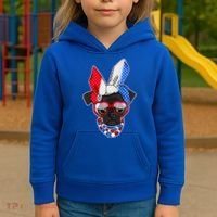 Red White And Blue Hipster Pug Kids Hoodie thumb 3